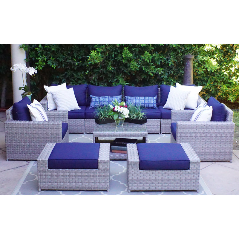 Sol 72 Outdoor™ Kordell 9 Piece Rattan Sectional Seating Group with